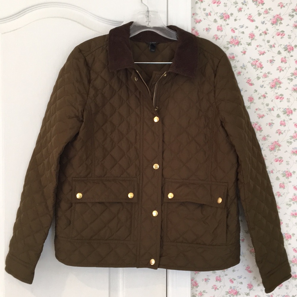 Quilted Brown Women's Jacket with Corduroy Collar